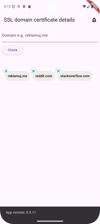 Screenshot of app version